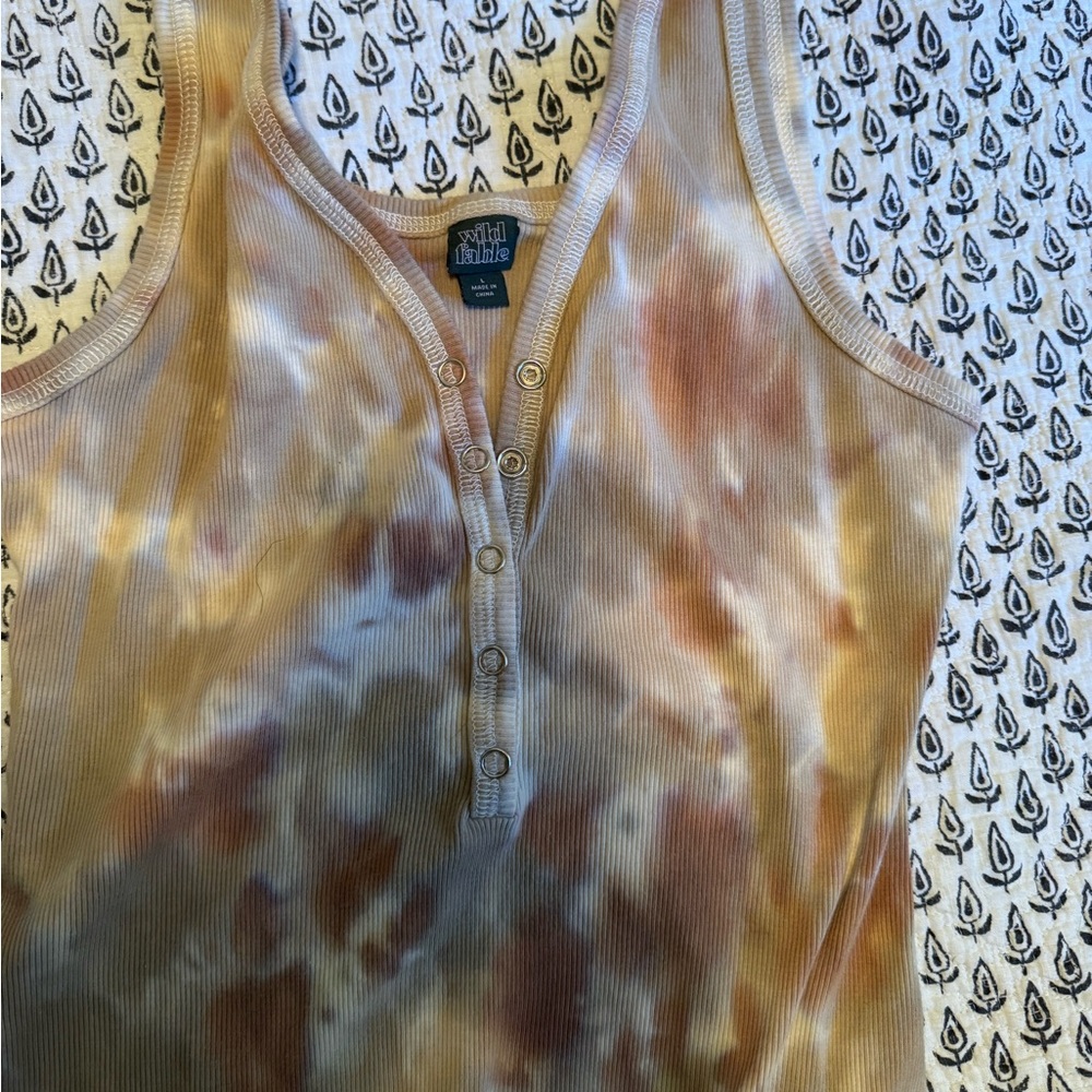 Wild Fable Brown Tie-Dye Button Tank Top